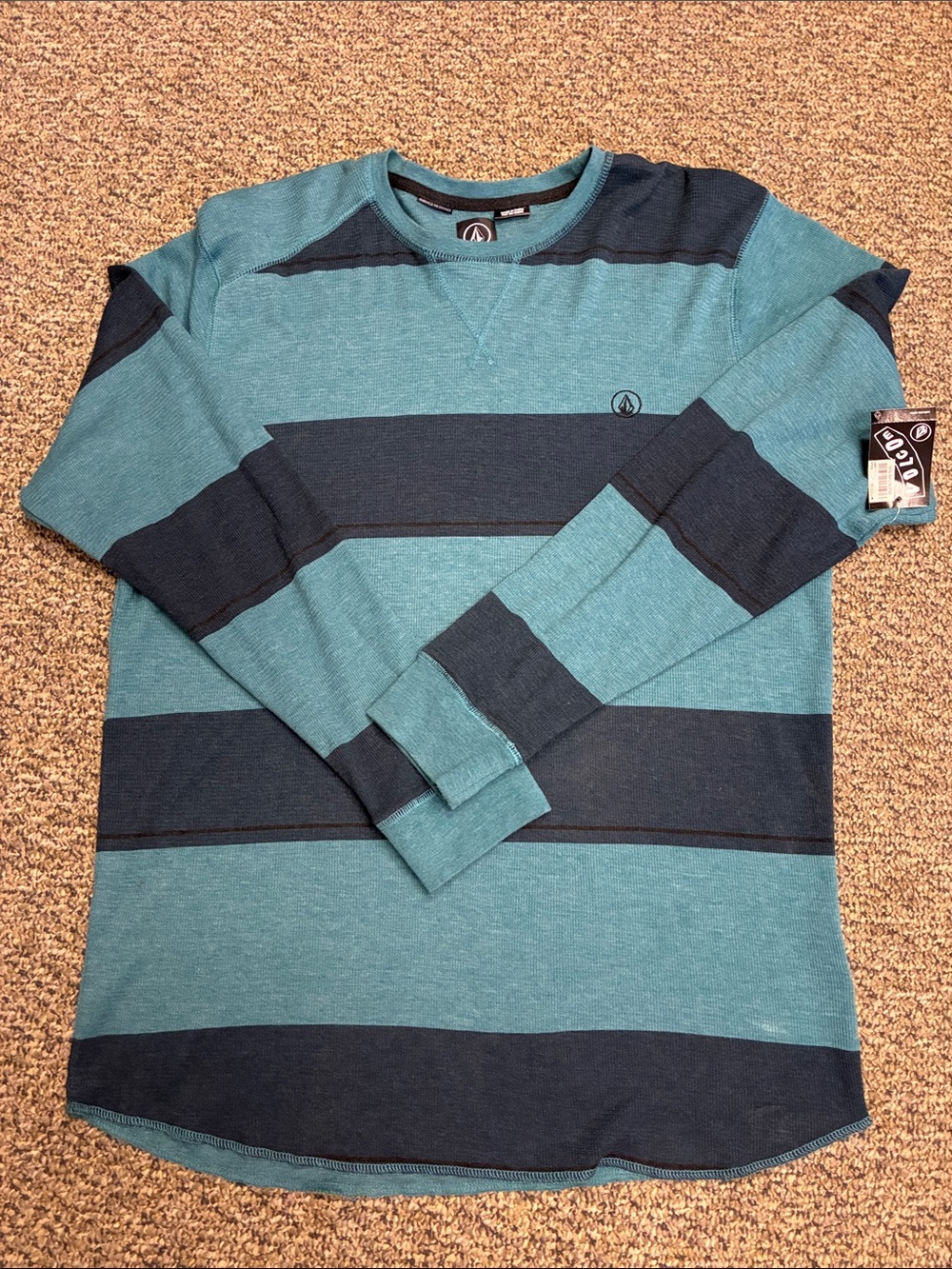 NWT Volcom Teal and Navy Wide-Stripe Long Sleeve Tee
